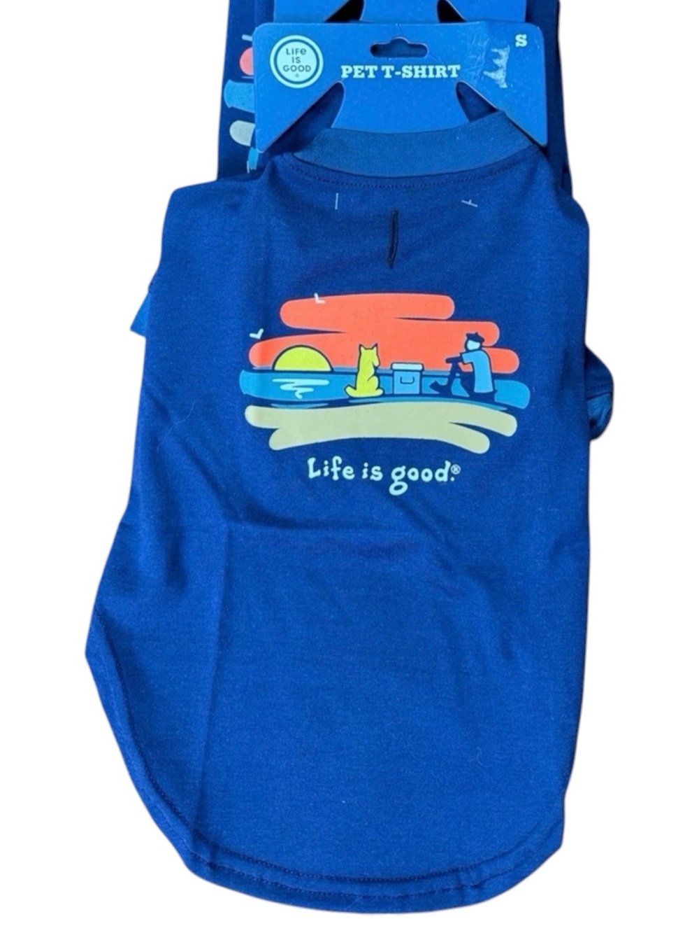 Life Is Good Navy Pet‎ Tee with Colorful Sunset Scene in Sizes XS - XL  NWT